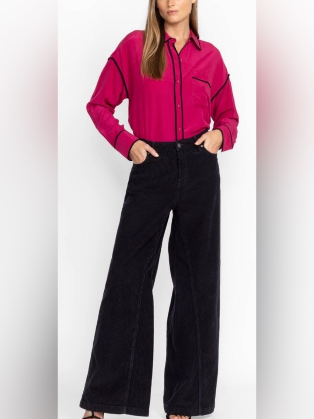 NWT Johnny Was SUKI Wide Leg High Rise Corduroy Jeans Pants - Black - Sz 31 - Picture 3 of 16